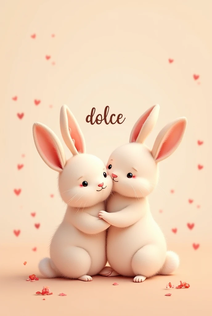  Valentine's Day image, in pastel colors,  bunnies in love , warm , The word Dolce  