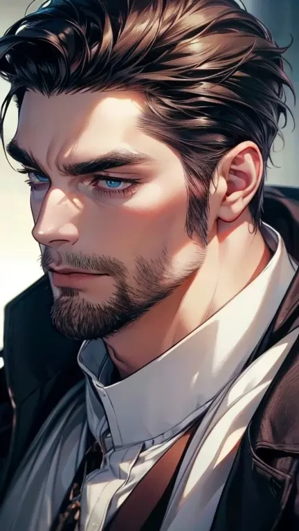 (   best quality,4K,8k,   highres,   masterpiece :1.2),   ultra-detailed   ,(realistic,photorealistic,photo-realistic:1.37),36-year-old man,3 day beard,Beautiful anime,Portraits,strong,Masculine,    with black hair  ,sharp jaw,     mesmerizing eyes     ,  ...