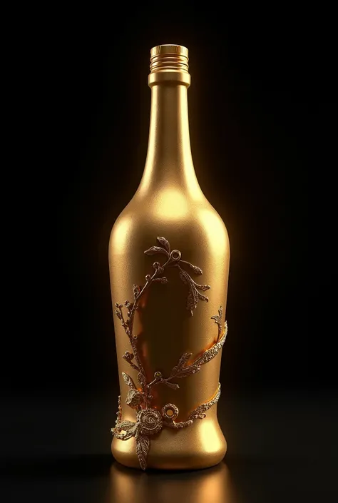 Generate a golden award of arrack bottle, with black background 