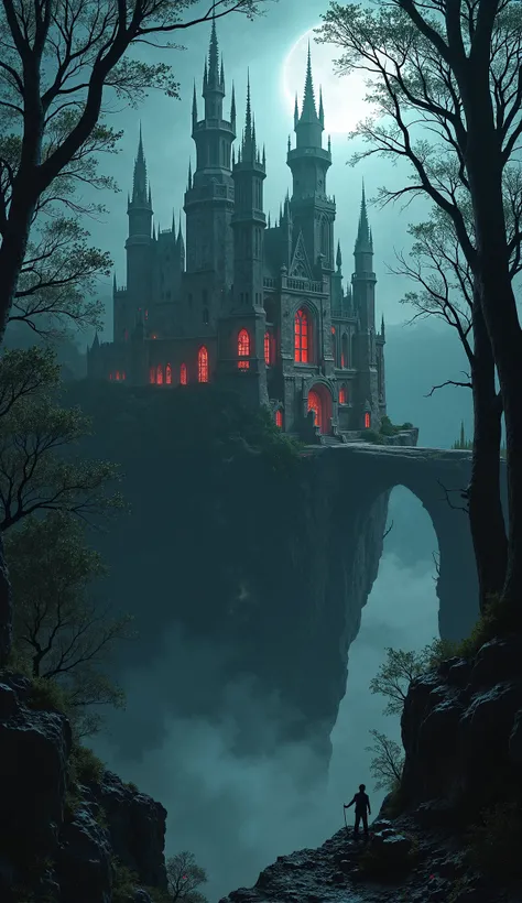 

"Imagine an ancient, crumbling palace perched on a cliff's edge deep within an uncharted forest. The palace is surrounded by towering, twisted trees whose branches intertwine like skeletal fingers, creating an impenetrable canopy that allows only slivers...