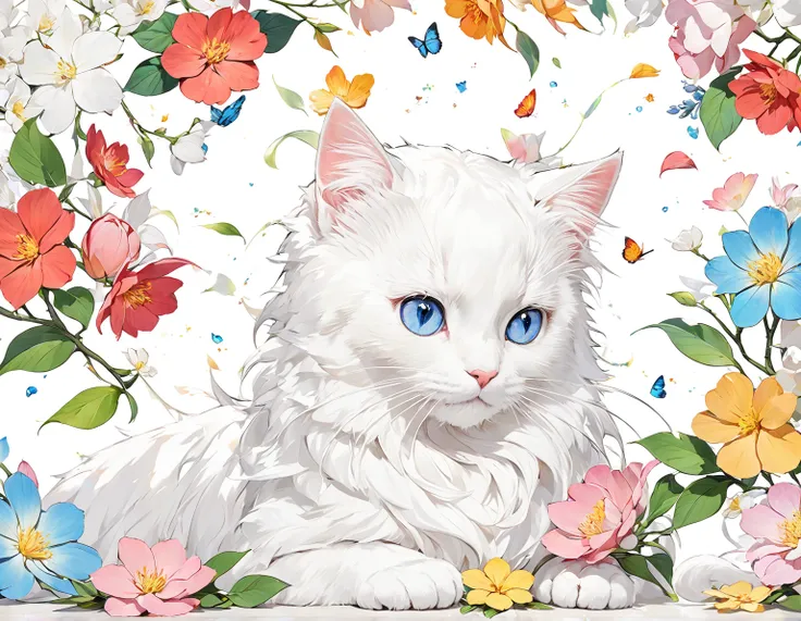  background is white　cat　catの色は茶色と白