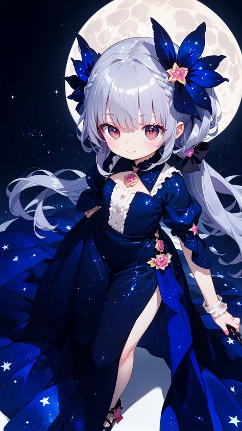 girl beautiful starry sky full moon moonlight prairie best image quality