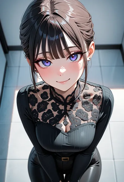 ( masterpiece,  best quality), safe,  incredible quality bangs,  very aesthetically pleasing, absurdities, highres,  newest , HDR-10, 8K,  high detail RAW color art,  large pupil ,  tabs,  high detail RAW color art , 1 girl, from above,neckline