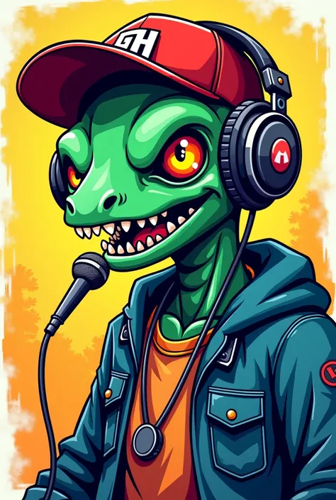 cartoon zombie with headphones and a baseball cap, graffiti art inspired by Abidin Dino, deviantart contest winner, graffiti, cartoon artstyle, hiphop, hiphop gangsta robot, 2d digital illustration, cartoon style illustration, 2 d illustration, 2d illustra...