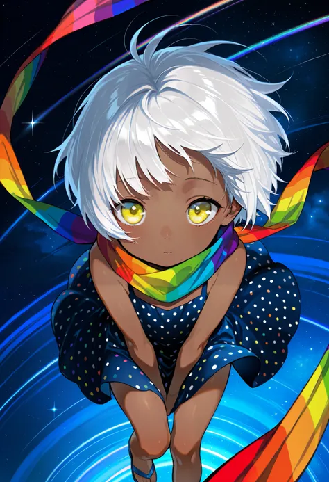 Focus on the background, Solo, score 9, score 8, score 7, Best quality::2.5, artwork::2.5, Masterpiece::2.5, Beautiful features, good anatomy, realistic look, beautiful details, Close up, detailed eyes, rodecchi, Night sky, stars, loli, cute, Little, Brown...