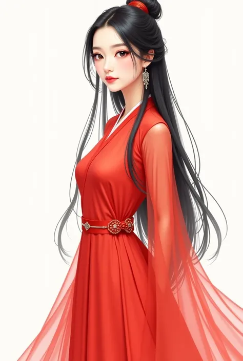 a drawing of a woman with long hair wearing a red dress, inspired by Li Mei-shu, inspired by Sim Sa-jeong, inspired by Xie Sun, inspired by Ju Lian, inspired by Ai Xuan, sakimi chan, inspired by Shang Xi, inspired by Wu Li, inspired by Zhou Shuxi, inspired...