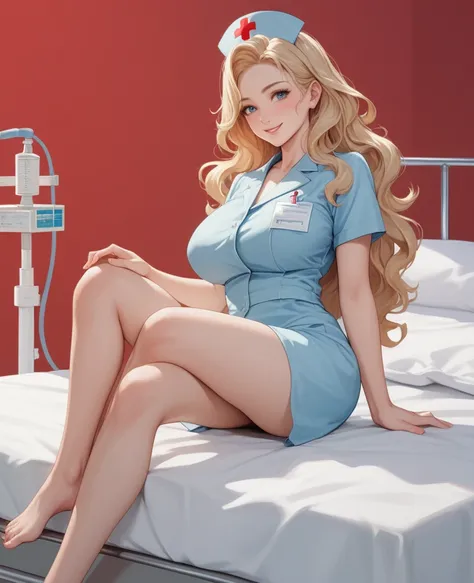 ,ruanyi1124,hospital bed,still life,
red background,nurse,1girl,barefoot,cowboy shot,on bed,hospital,panorama,one knee,score_9, score_8_up, score_7_up, score_6_up, score_9, score_8_up, score_7_up, score_6_up source_anime, blush, 1girl, seduce smile, perfec...