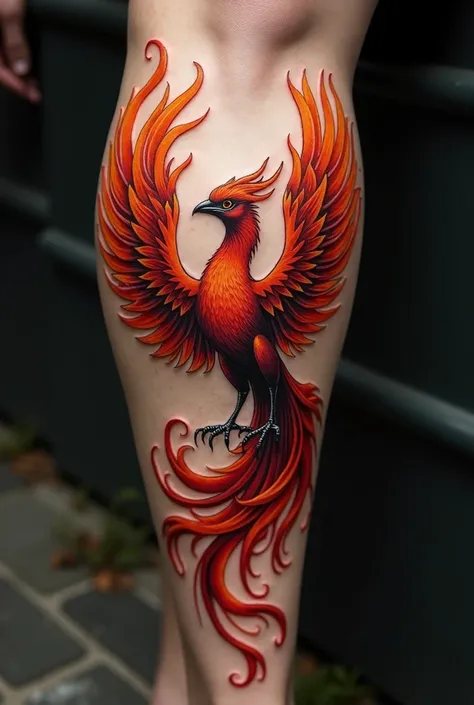 Fenix realistic burn in ashes tattoo for leg