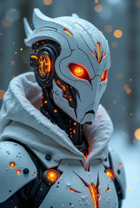 breathtaking cinematic science fiction photo of a portrait of a non human masked white fire phantom dressed as a phantom leather sharp fingers futuristic mask phantom dressed as a futuristic dirty phantom fire phantom mask leather with fire decorations cov...