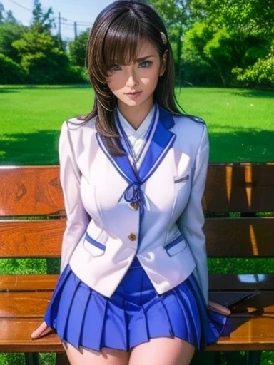      an asian blue-skinned woman in uniform posing on a bench,       Japanese high school uniform  ,     Japanese School Uniform,     Japanese School Uniformを着ている,        the principal is wearing a uniform        , overtake　Comics about high school girls  ...