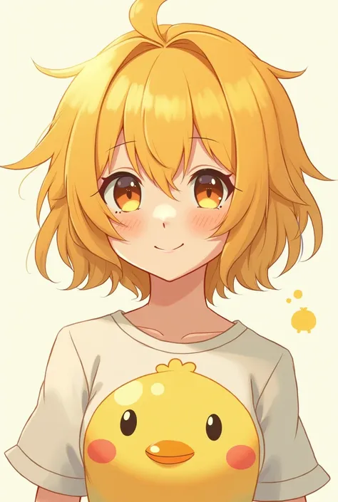 Anime-like girl wearing chick clothes, showing only the top yellow hair