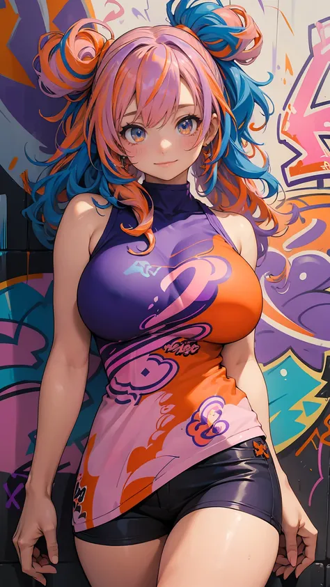 (best quality), masterpiece, extremely detailed CG uniform 8K illustration, high color, extremely high color saturation, all colors deepened, paint, graffiti art, center composition, extremely detailed light and shadow, graffiti wall, wall painted bright, ...