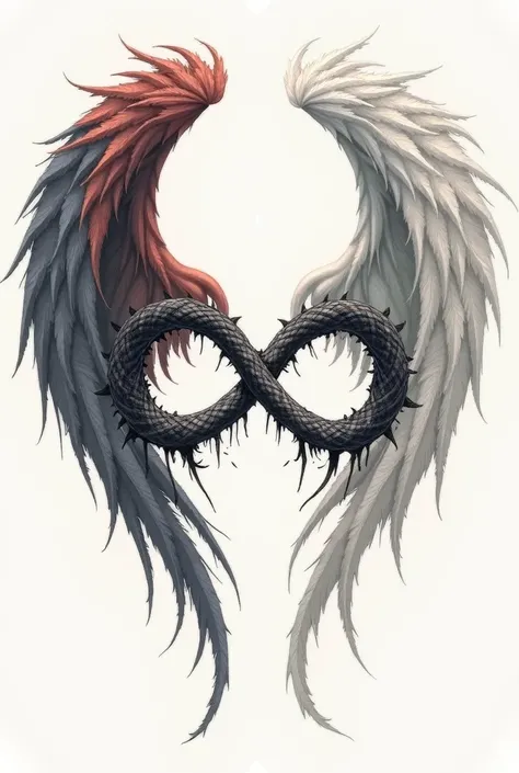 Tattoo decal, infinity symbol with an angel's wing on one side and a demon's wing on the other 