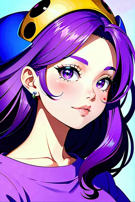 a cartoon girl with a purple shirt and purple earrings pointing at something, cartoon style illustration, cartoon artstyle, cartoon art style, character portrait of me, detailed 2d illustration, digital character illustration, official character illustrati...