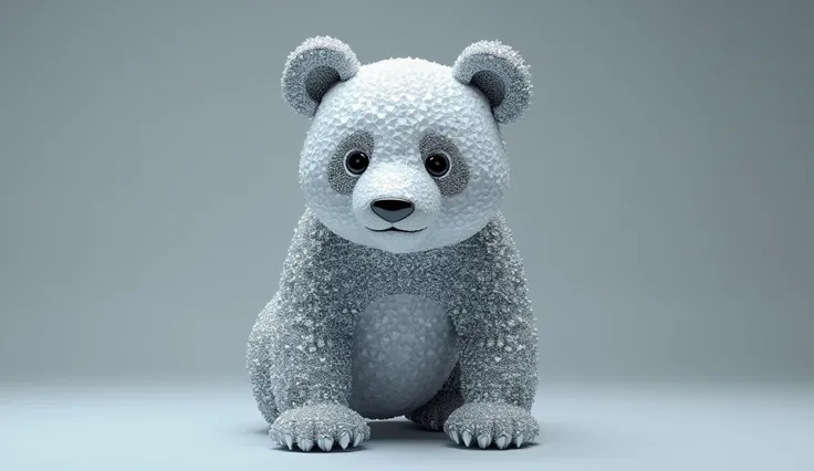 Create a panda bear standing in front of the camera,He's all made of diamonds 