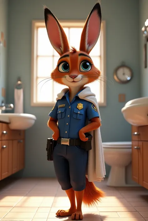 judy hopps, bathroom, wet towel, no shoes, No socks