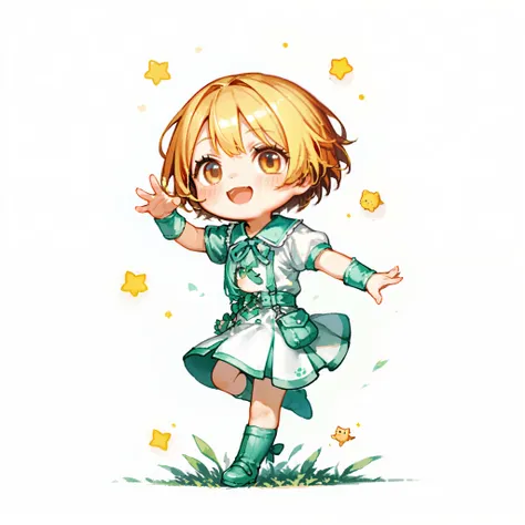 woman, short hair, cute outfit, chibi, t-pose, white background, full body,