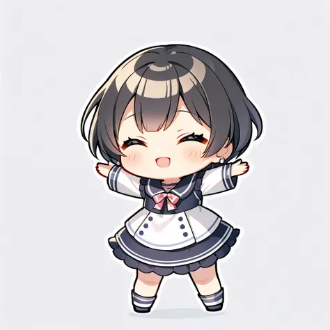 woman, short hair, cute outfit, chibi, t-pose, white background, full body,
