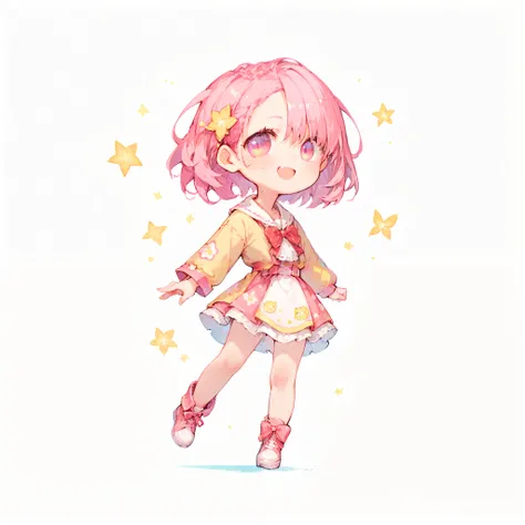 woman, short hair, cute outfit, chibi, t-pose, white background, full body,