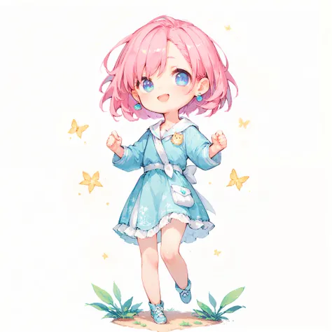 woman, short hair, cute outfit, chibi, t-pose, white background, full body,