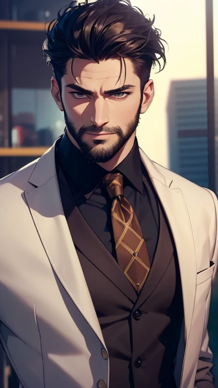 (  best quality,4K,8k,  highres,  masterpiece :1.2),  ultra-detailed  ,(realistic,photorealistic,photo-realistic:1.37),34 years old, man,3 day beard,Beautiful anime,Portraits,strong,Masculine,  with dark hair  ,sharp jaw,   mesmerizing eyes   ,  perfectly ...