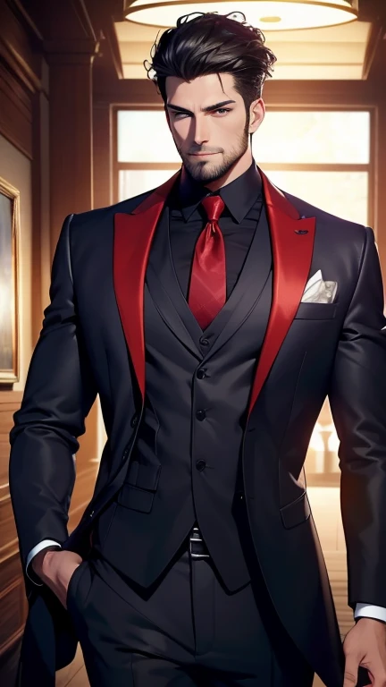 (  best quality,4K,8k,  highres,  masterpiece :1.2),  ultra-detailed  ,(realistic,photorealistic,photo-realistic:1.37),34 years old, man,3 day beard,Beautiful anime,Portraits,strong,Masculine,  with dark hair  ,sharp jaw,   mesmerizing eyes   ,  perfectly ...