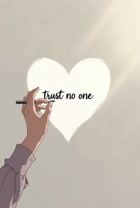 Animated Woman's hand writing in white heart with caption "trust no one" inside the heart.