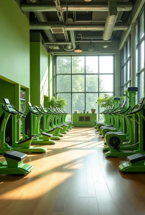 Modern gym with green equipment