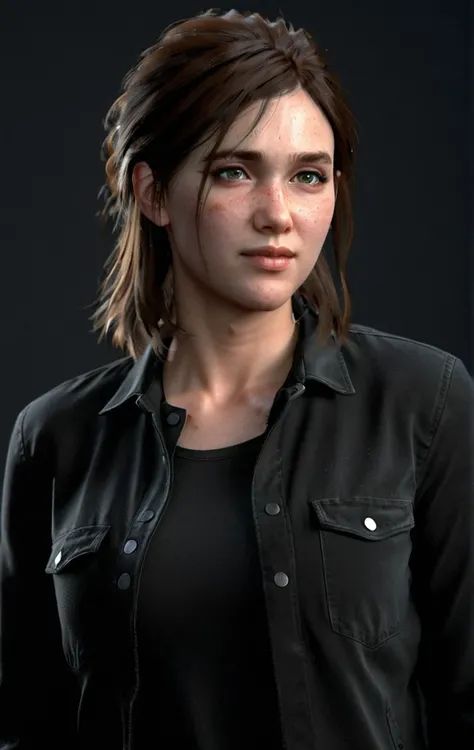 photo of ohxw, ellie, woman,portrait ,long length hair, face details, low key lighting. Sexy face
Black shirt and black Jacket. Standing up.Sly smile. Sexy pose