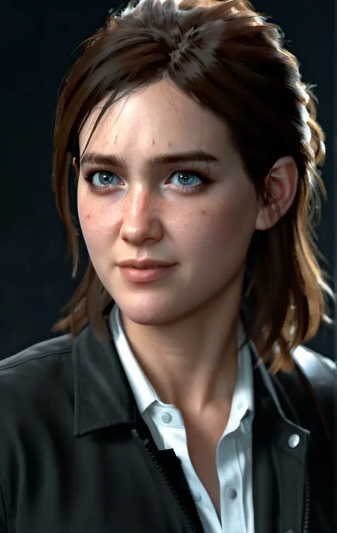 photo of ohxw, ellie, woman,portrait ,long length hair, face details, low key lighting. Sexy face
White shirt and black Jacket. Standing up.Sly smile. Sexy pose. Blue eyes. 