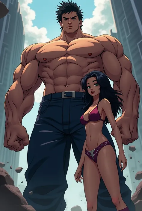 Huge  anime boy  anime  huge biceps  peak  and cute evil  woman  