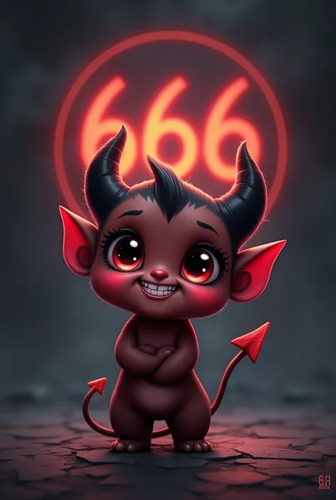 Cute devil with 666 logo
