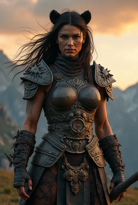 Shaping Bear Woman Warrior,  wearing battle armor,  Ultra-detailed, Cinematic