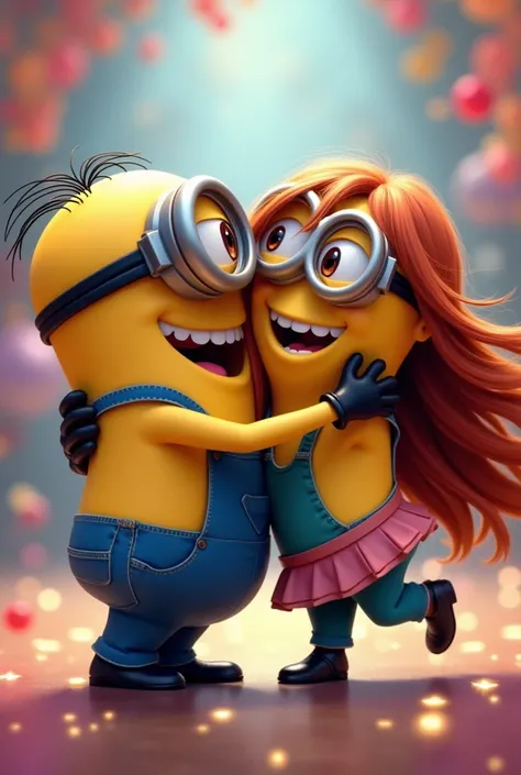 Create minion with girlfriend while hugging and dancing