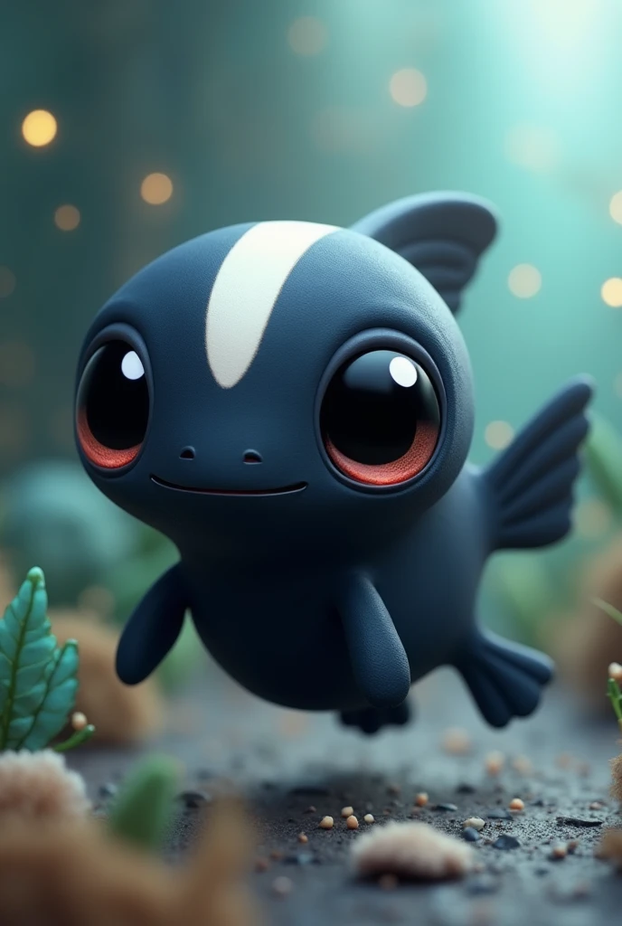 Make a black cute alien fish with a white line on forehead thats really cute