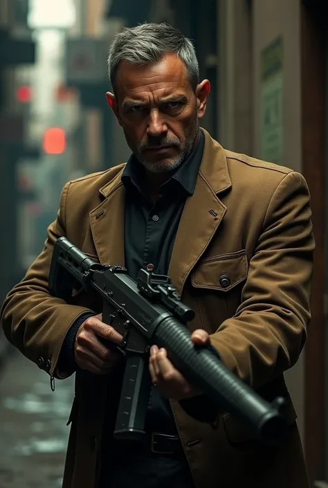  Mercenary in a brown suit, with Uzi in his hand 