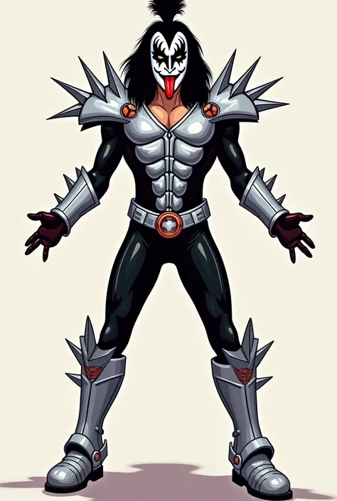 Create Gene Simmons in 2d style to color dressed in his traditional, full-body costume 