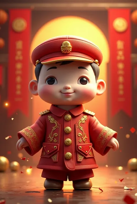 A cute worship god wearing a Chinese Communist Party uniform