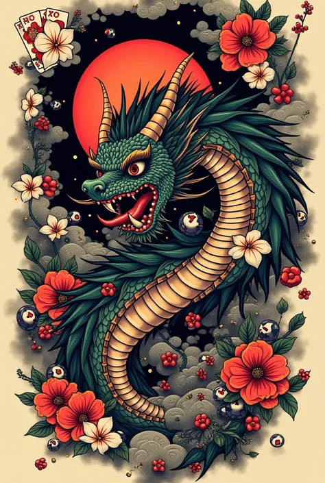 Create a Casino tattoo and Japanese mythology 