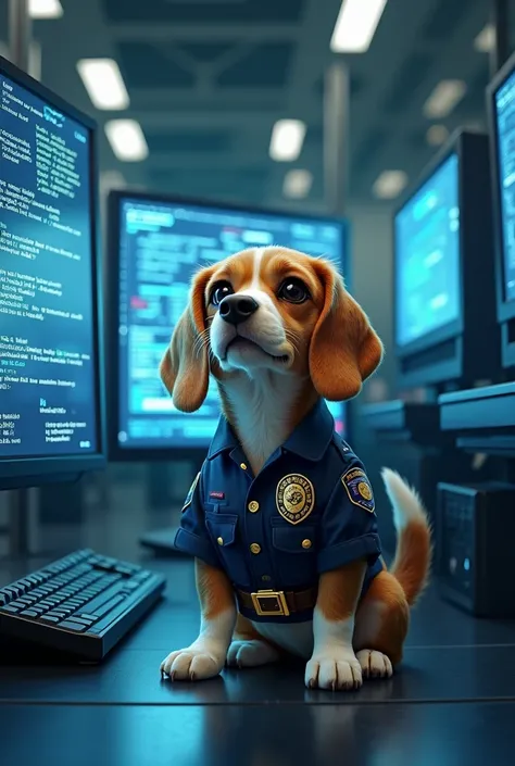 A beagle dog works for the police, as a cyber and network crime investigator