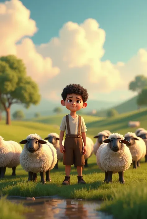 A young boy David rearing his sheep. 3D animation 