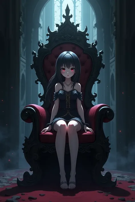 Anime girl sitting in a suspicious front chair