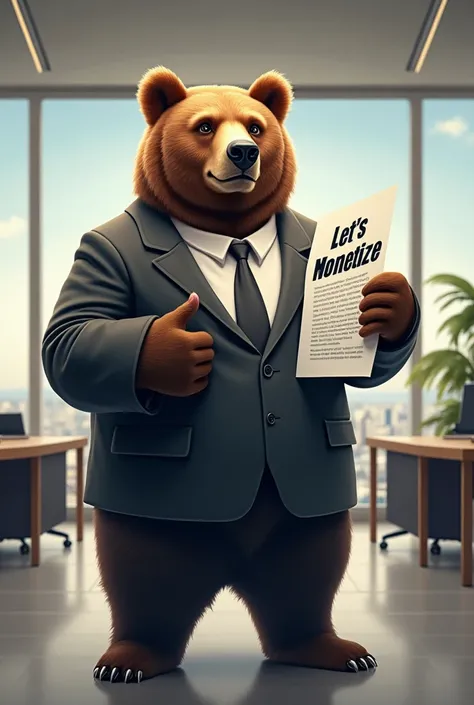 A bear with the phrase let's monetize 