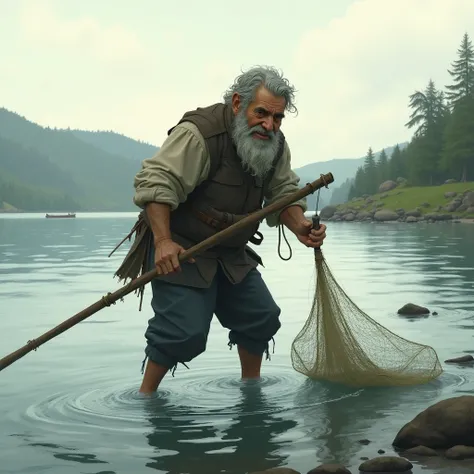 Ivan, a tired but friendly fisherman, threw his net a little frustrated by the scarcity of fish