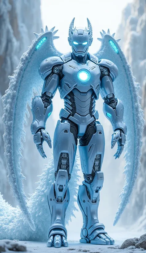 Imagine a fusion between Iron Man and an ice dragon 