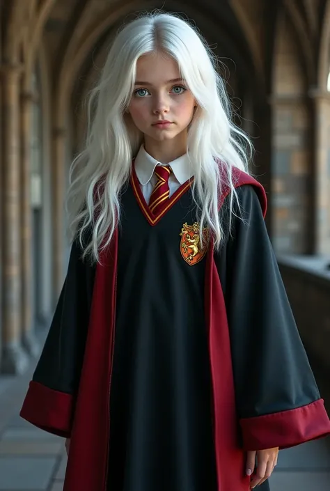 Girl, white hair, blue eyes, Gryffindor uniform 