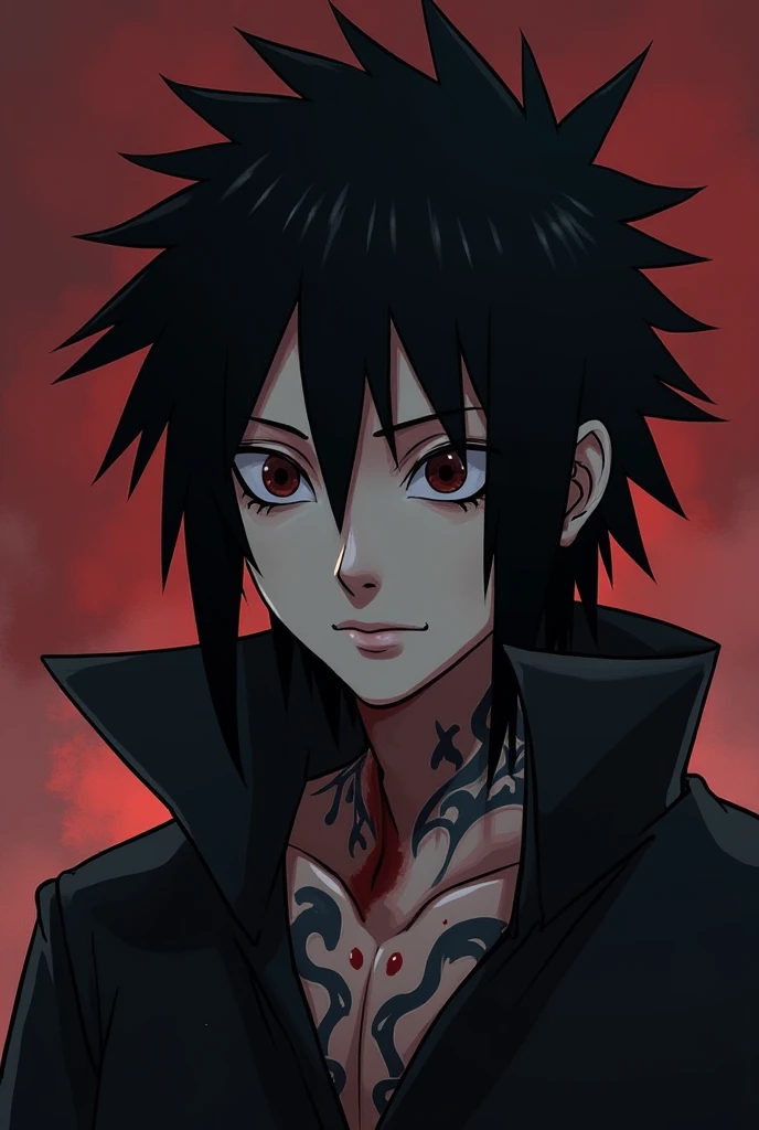 Create a representation of death in a dark way but as an icon for me to use on my Twitch channel where my name is D3athMorte, I want him to have blood near his mouth and his eyes are black and have a bright spot, Slightly spiky hair looking a bit like Itac...