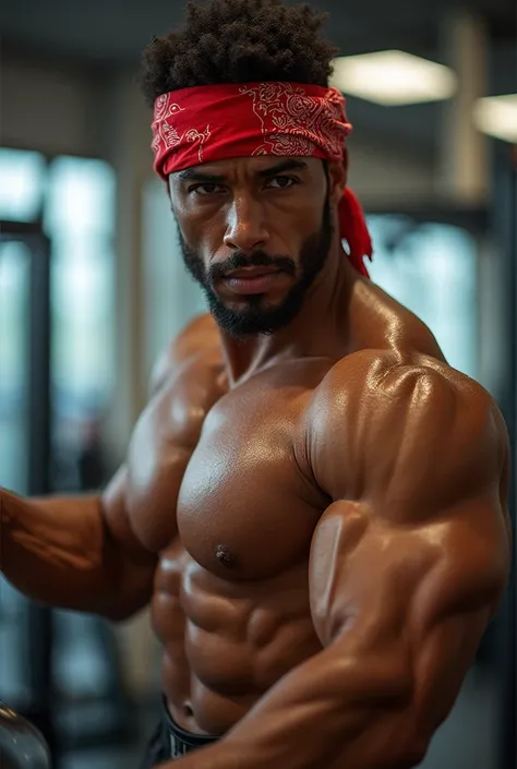 Photo of a fitness man working out with a red bandana