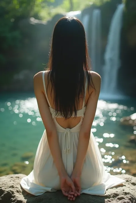  Japanese　 wet　 facing the front　Postures that can be put in the hip　 stand on all fours on a rocky area with both hands on a rocky area　Terror　I'm scared but I'm feeling　Erogenous Zones　Bathing in a waterfall　　Sayaka Yamamoto　((best quality)), ((masterpie...