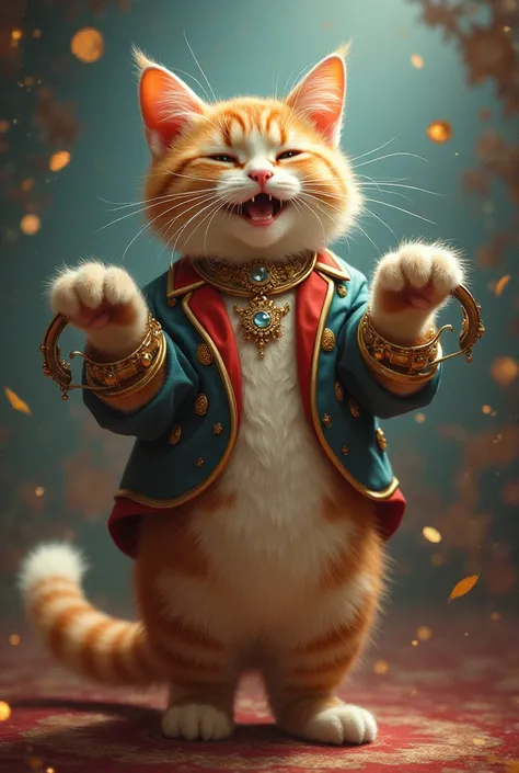 Royal cat playing tambourine cat dancing